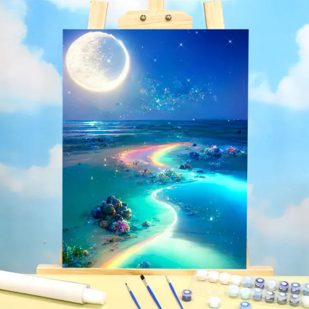 Paradis Lunaire aux Récifs Miroitants Peinture par Numéro Fantaisie