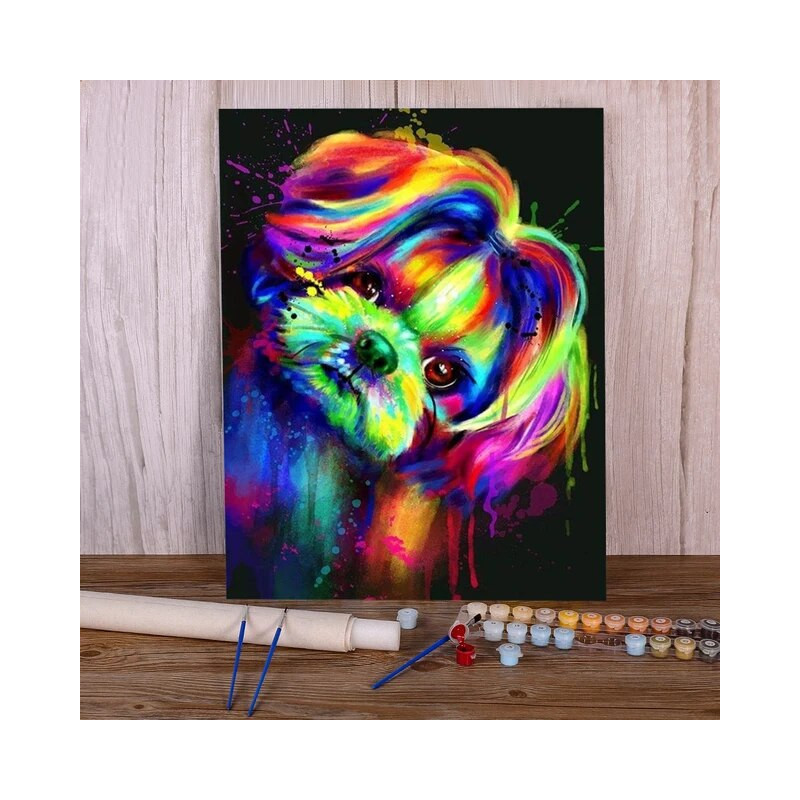 Resultat final du tableau Shih Tzu Pop Art aux Couleurs Néon
