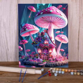 Maison Champignon Magique Peinture par Numéro Fantaisie