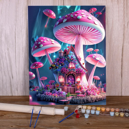 Maison Champignon Magique Peinture par Numéro Fantaisie
