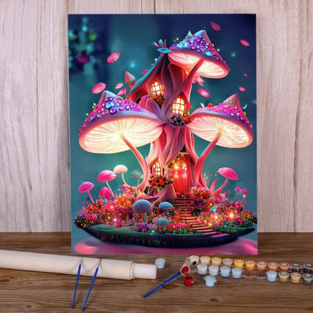 Manoir Champignon Féerique Peinture par Numéro Fantaisie