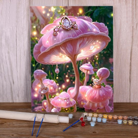 Champignon Rose Féérique Peinture par Numéro Fantaisie