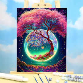 Arbre de Vie Cosmique Mystique Peinture par Numéro Fantaisie
