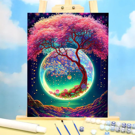 Arbre de Vie Cosmique Mystique Peinture par Numéro Fantaisie