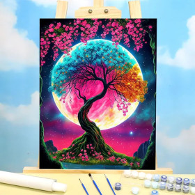 Arbre de Vie aux Éclats Lunaires Peinture par Numéro Fantaisie