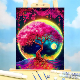 Arbre de Vie Lunaire Mystique Peinture par Numéro Fantaisie