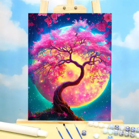 Arbre de Vie Enchanté et Lune Cosmique Peinture par Numéro Fantaisie