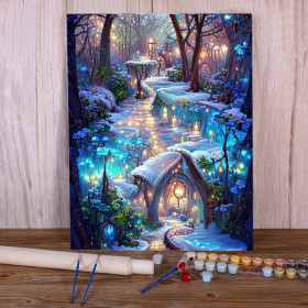 Village Enchanté Enneigé Peinture par Numéro Fantaisie