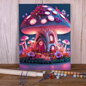 Maison Champignon Enchantée Peinture par Numéro Fantaisie