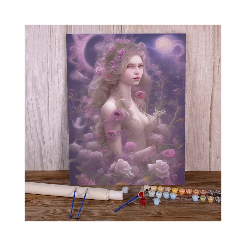 Résultat final de la peinture par numéro Nymphe et Roses Éternelles