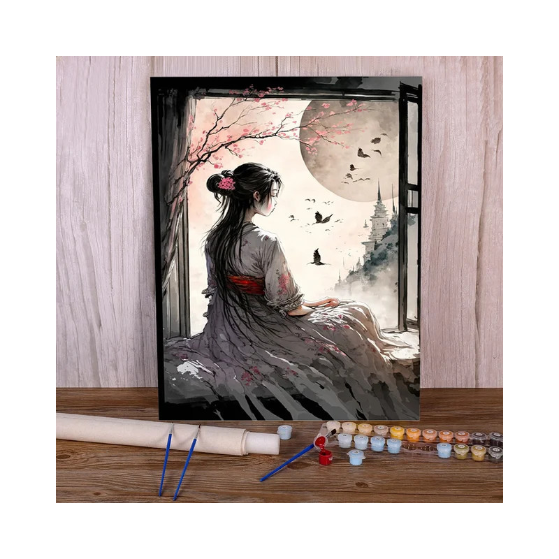 Résultat final de la peinture par numéro Geisha contemplative