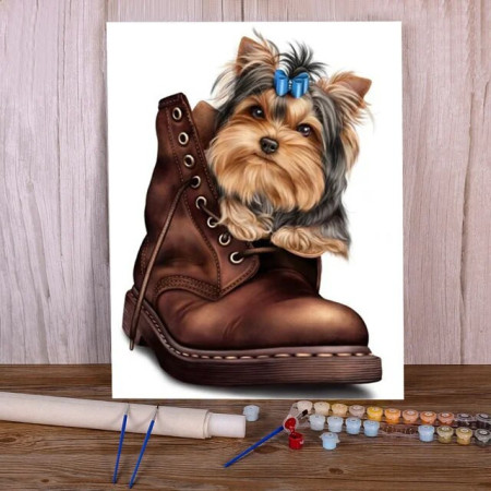 Yorkshire dans sa Bottine : Douceur et Humour Peinture Par Numéros Chiens