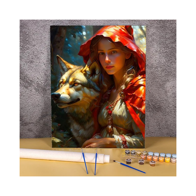 Résultat final de la peinture par numéro Chaperon Rouge et Loup