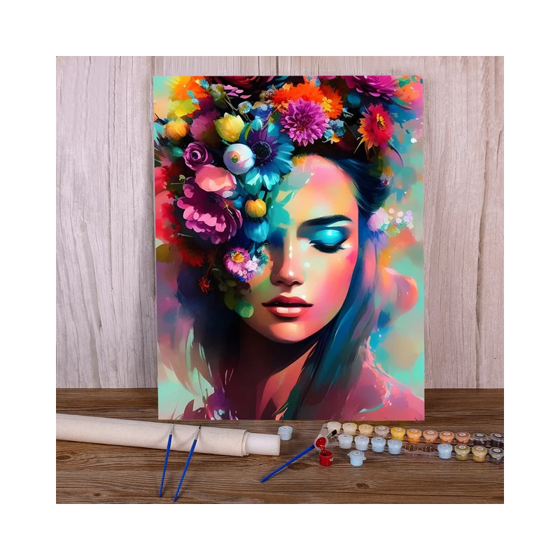 Résultat final de la peinture par numéro Portrait Floral Enchanté