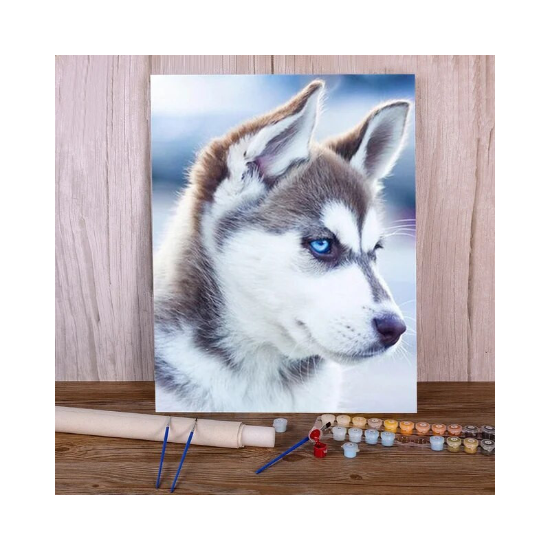 Resultat final du tableau Husky Sibérien aux Yeux d'Azur
