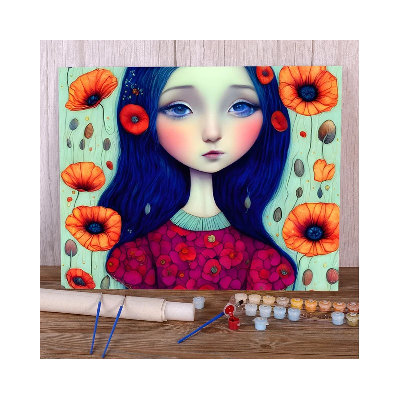 Résultat final de la peinture par numéro Muse aux Coquelicots