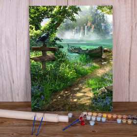 Le Lac Mystérieux et le Gardien Noir Peinture par Numéro Paysages