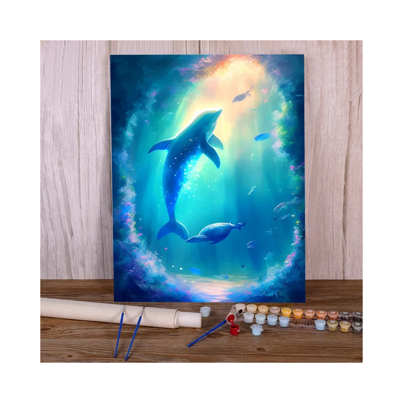 Resultat final du tableau Dauphins Cosmos Marin Toile Artistique