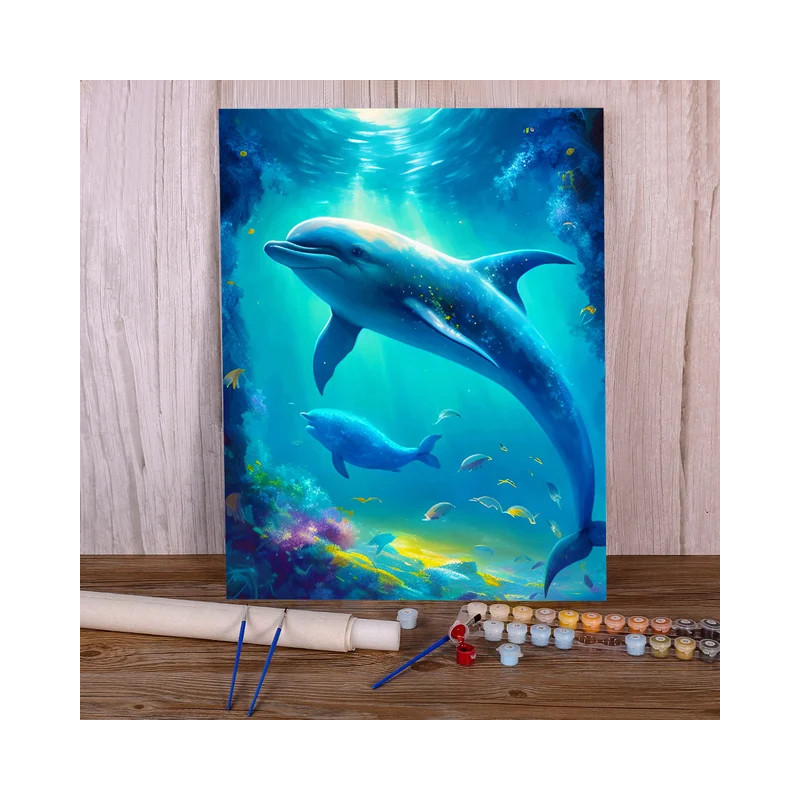 Resultat final du tableau Dauphins Océan Merveilleux Toile de Rêve