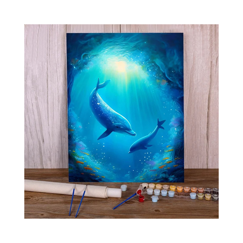 Resultat final du tableau Dauphins Cosmos Mystique Toile Féerique
