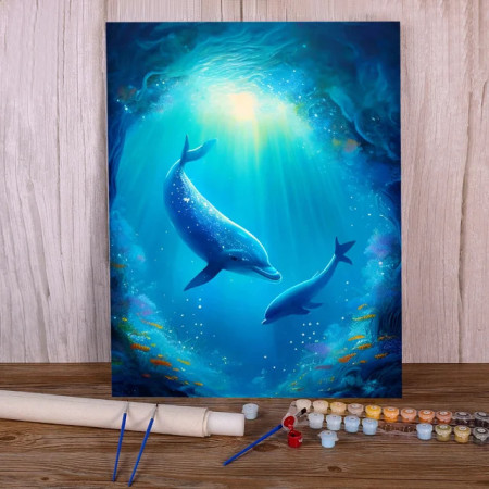 Dauphins Cosmos Mystique Toile Féerique Peintures par numéros  Poissons