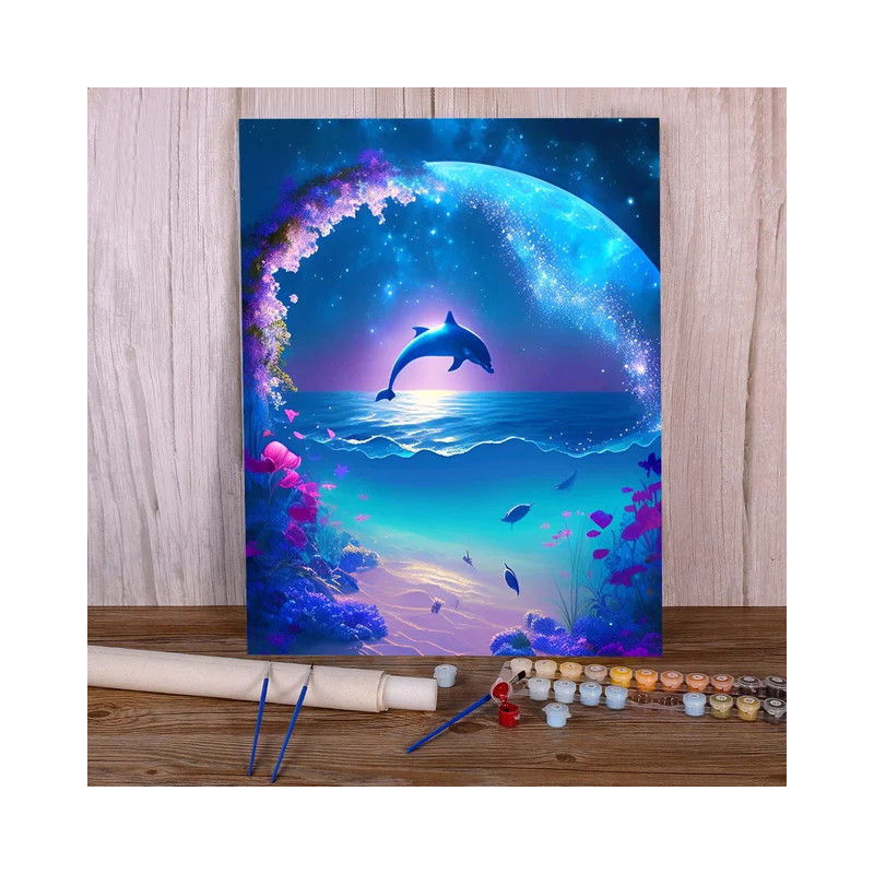 Resultat final du tableau Dauphin Lune Stellaire Paradis Océanique