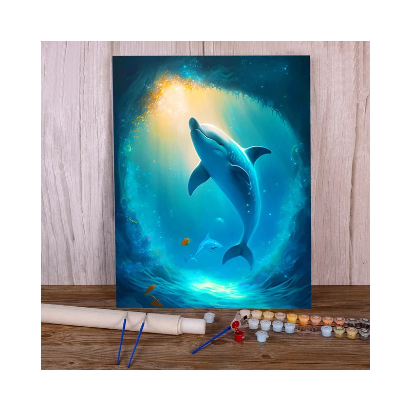 Resultat final du tableau Dauphins Cosmos Enchanté Toile de Rêve