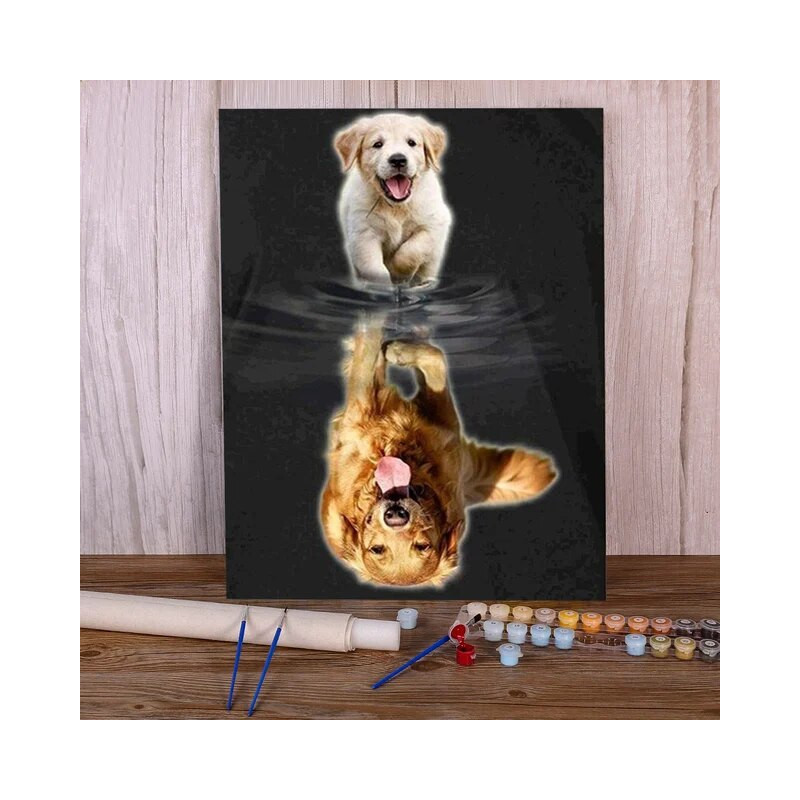 Aperçu final du tableau Golden Retriever Chiot et son Reflet.
