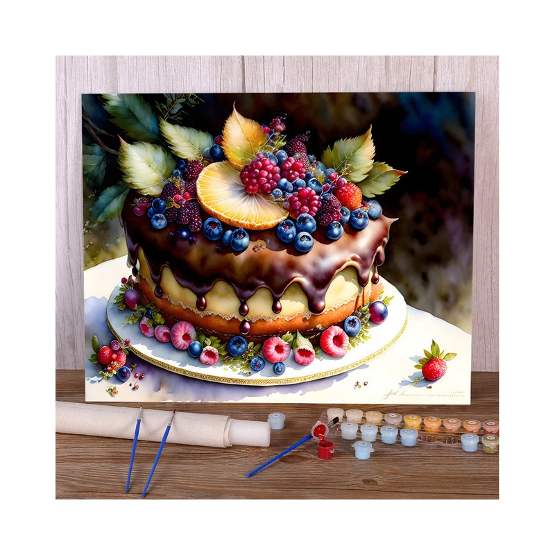 Résultat final de la peinture par numéro gâteau au chocolat et baies