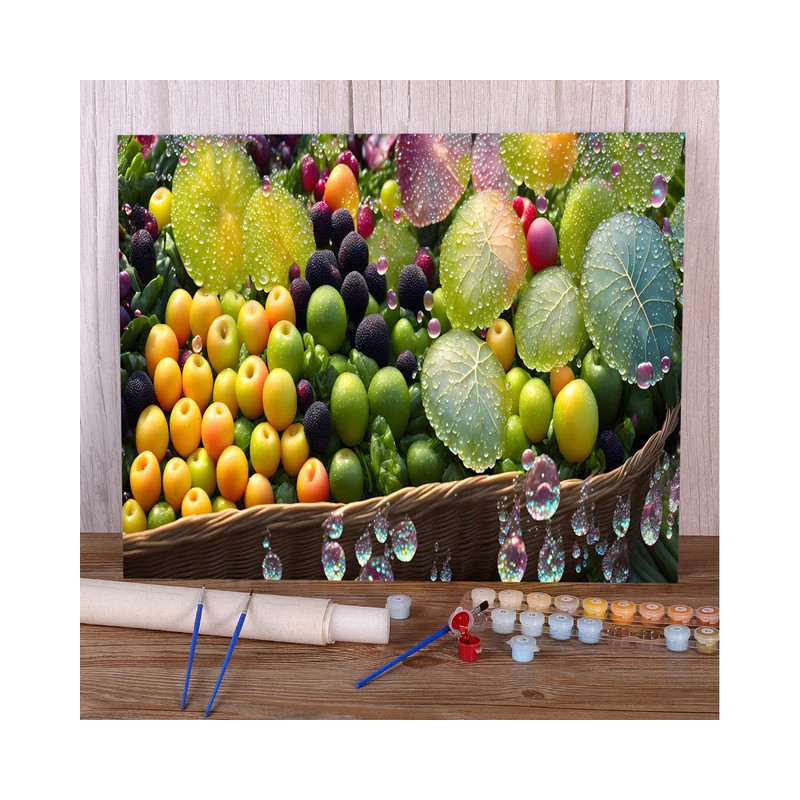Résultat final de la peinture par numéro panier de fruits et rosée