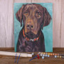 Labrador Chocolat au Collier Orange Peinture Par Numéros Chiens