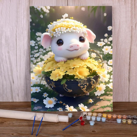 Axolotl Printanier Créature Fantastique Couronne Fleurs Peinture par Numéro Enfants