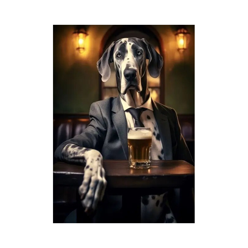 Resultat final du tableau Danois Élégant au Bar : Portrait Humour