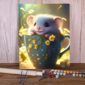 Mignon Rongeur Printanier Petit Animal dans Bouquet Fleurs Peinture par Numéro Enfants