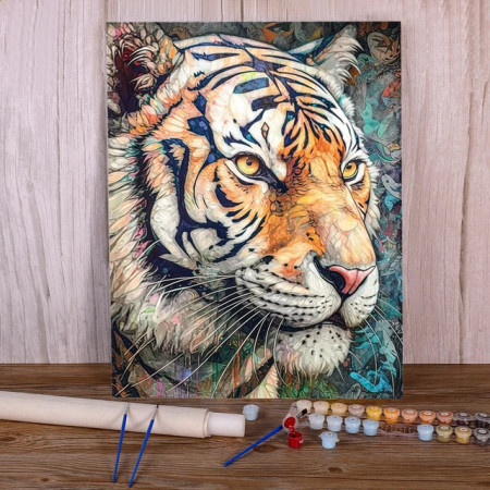 Portrait de Tigre Pop Art Expressif Peinture par Numéro Lion et Tigre