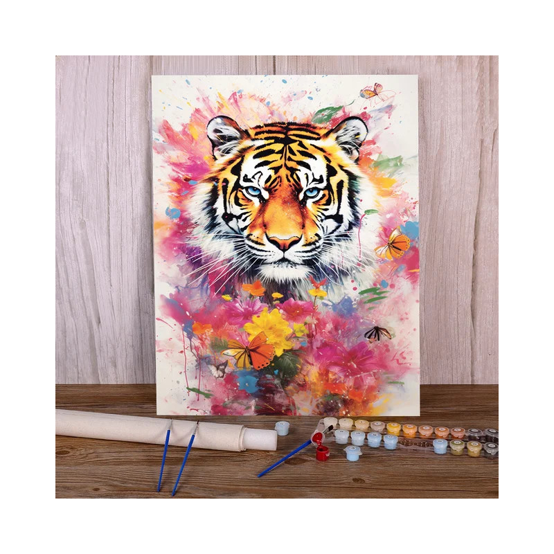 Resultat final du tableau Tigre aux Éclats de Fleurs et Papillons