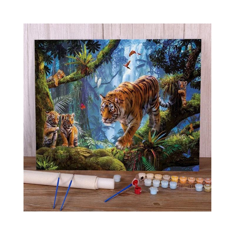 Resultat final du tableau Famille de Tigres au Cœur de la Jungle Tropicale