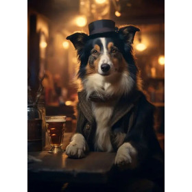 Border Collie Gentleman au Chapeau et à la Bière Peinture Par Numéros Chiens