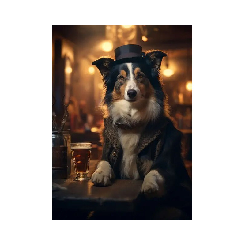 Resultat final du tableau Border Collie Gentleman au Chapeau et à la Bière