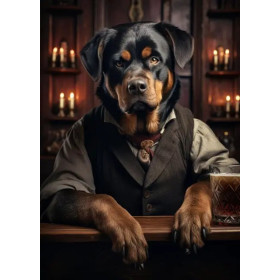 Rottweiler Gentleman au Pub : Portrait de Caractère Peinture Par Numéros Chiens