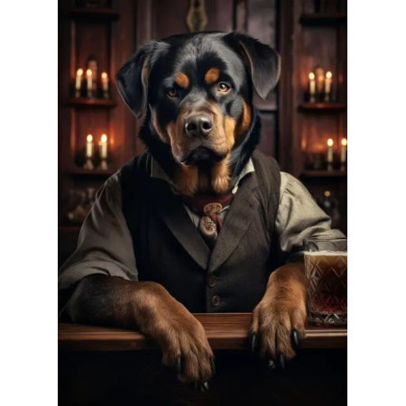 Rottweiler Gentleman au Pub : Portrait de Caractère Peinture Par Numéros Chiens