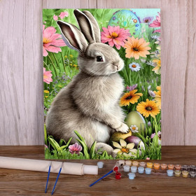 Lapin Printanier au Jardin Fleuri Peinture par Numéro Enfants