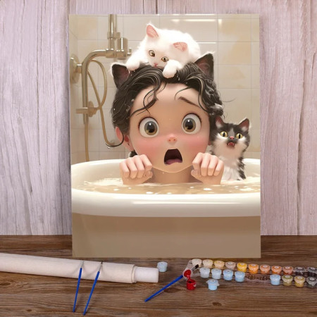 Margotine et son Compagnon Félin Peinture par Numéro Enfants