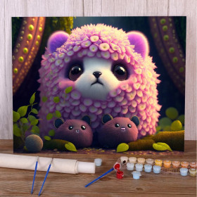 Ourson Fleurs Animaux Forêt Mignons Peinture par Numéro Enfants