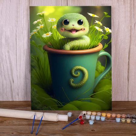 Caméléon Tasse Fleurs Printemps Mignon Peinture par Numéro Enfants