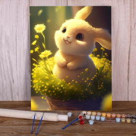 Lapin printemps dans champ pissenlits Peinture par Numéro Enfants