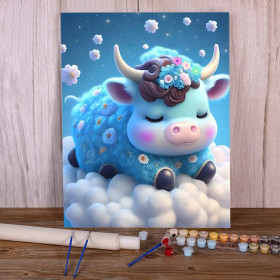 Vache féerique céleste fleurie Peinture par Numéro Enfants
