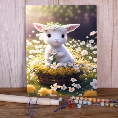 Lapin printemps fleurs panier nature Peinture par Numéro Enfants