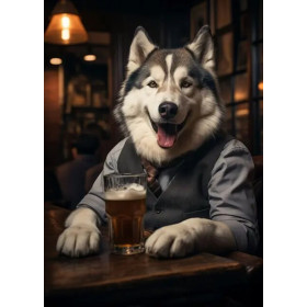 Husky au Pub Gentleman Décontracté Peinture Par Numéros Chiens