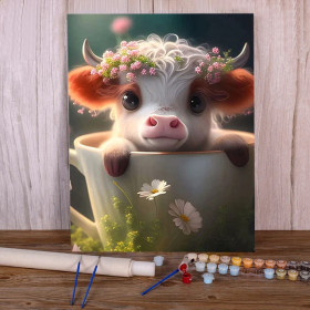 Vache fleurs couronne printemps adorable Peinture par Numéro Enfants